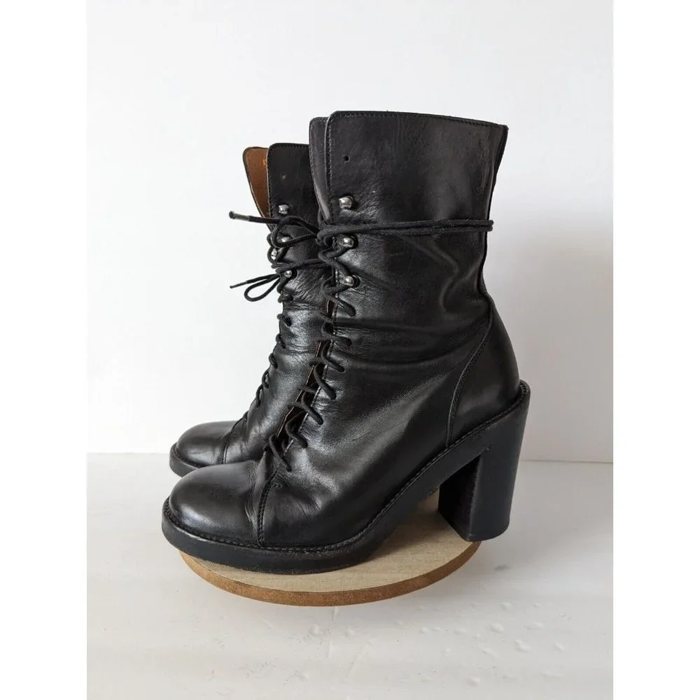 ❤️SOLD❤️Donald J Pliner Womens Boots 6.5 Benito Black Leather Lace Up Combat - Picture 5 of 10
